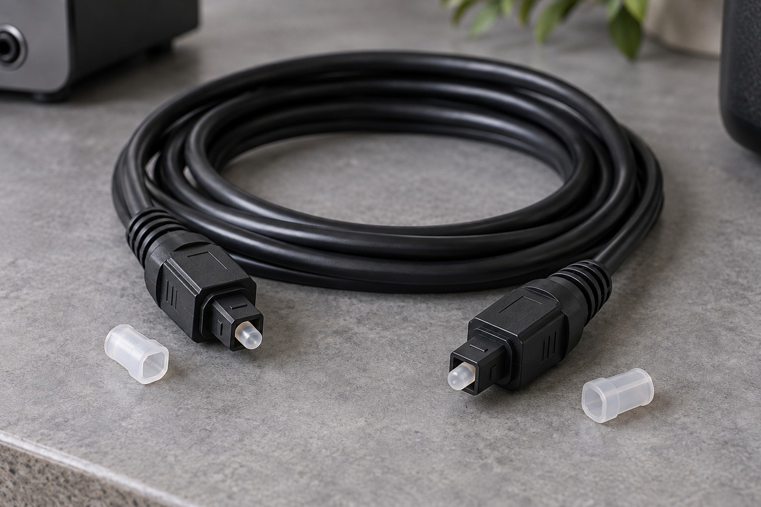 Optical audio cable and protective caps
