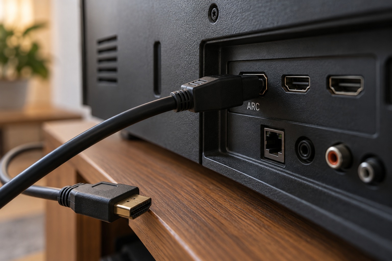 HDMI cable at a television audio-return connection
