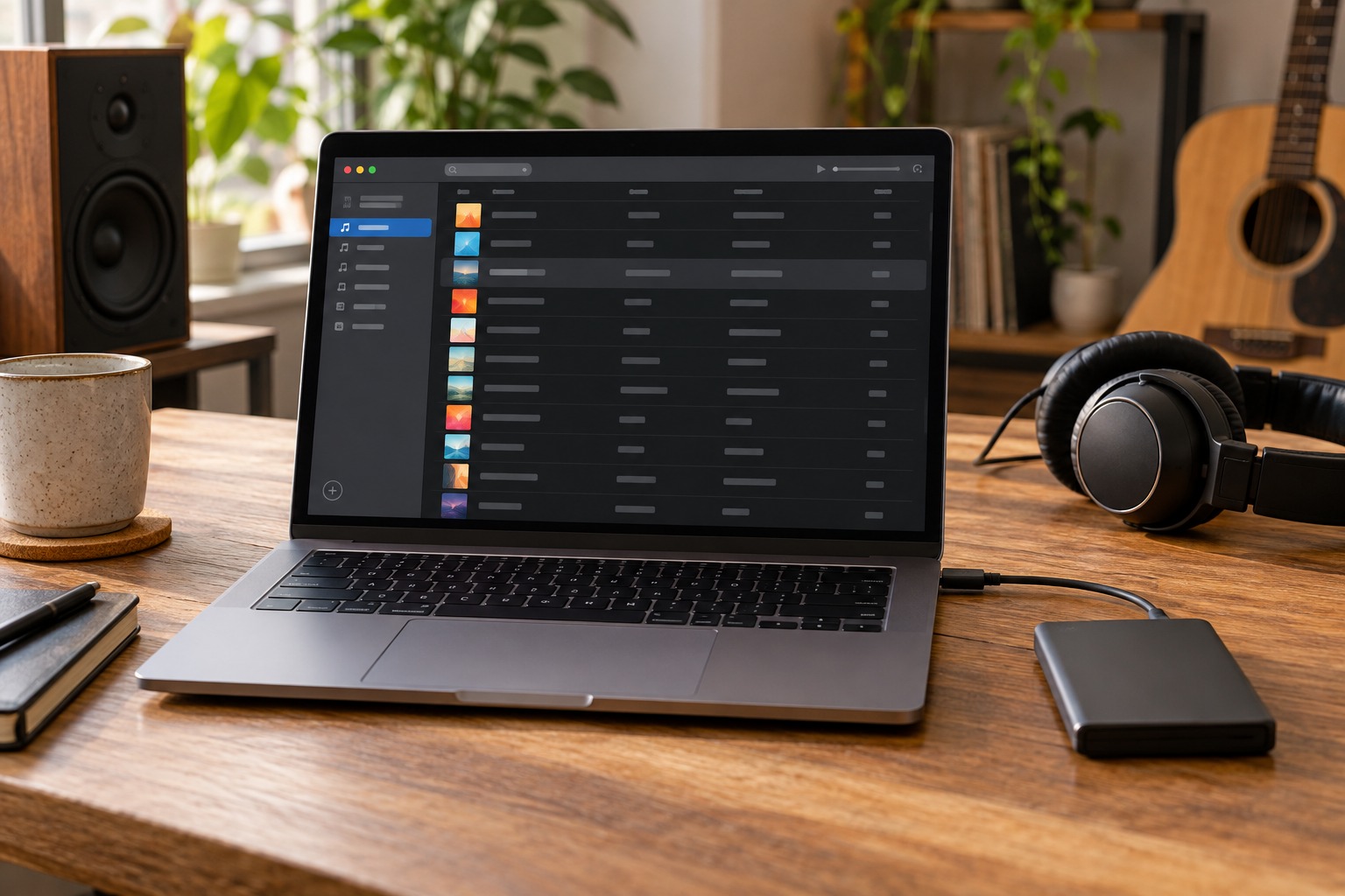 Laptop and external storage used for a local music library