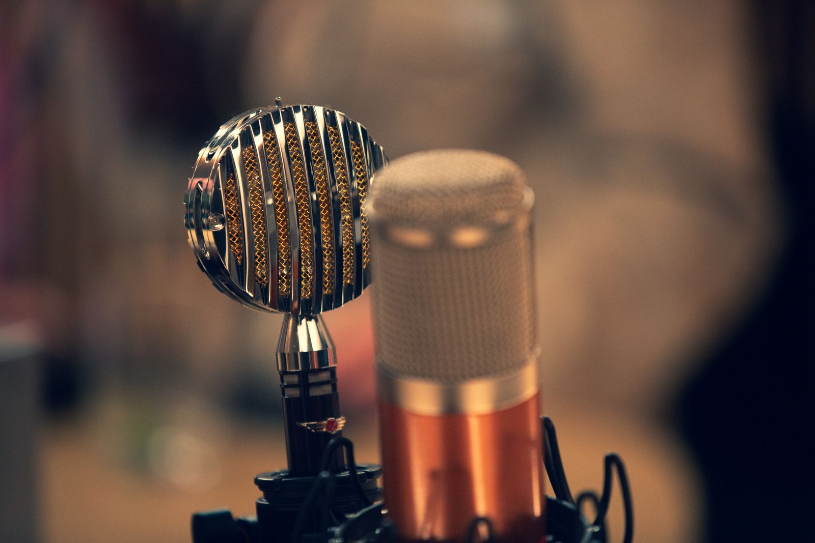 Two microphones in a recording studio
