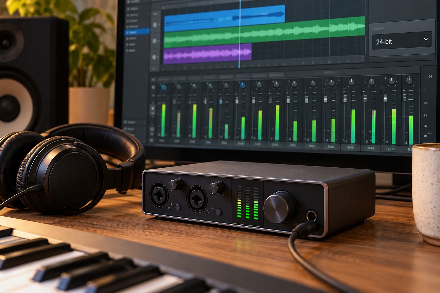 Illustrative audio meters and a 24-bit recording setting