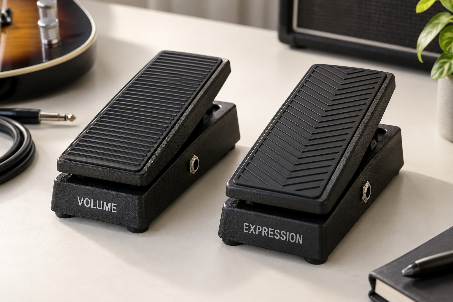 Volume and expression pedals shown side by side