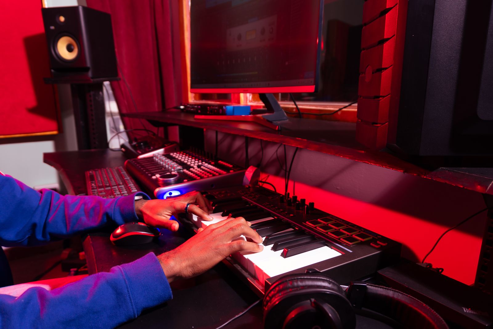 Keyboard controller and computer in a recording workspace