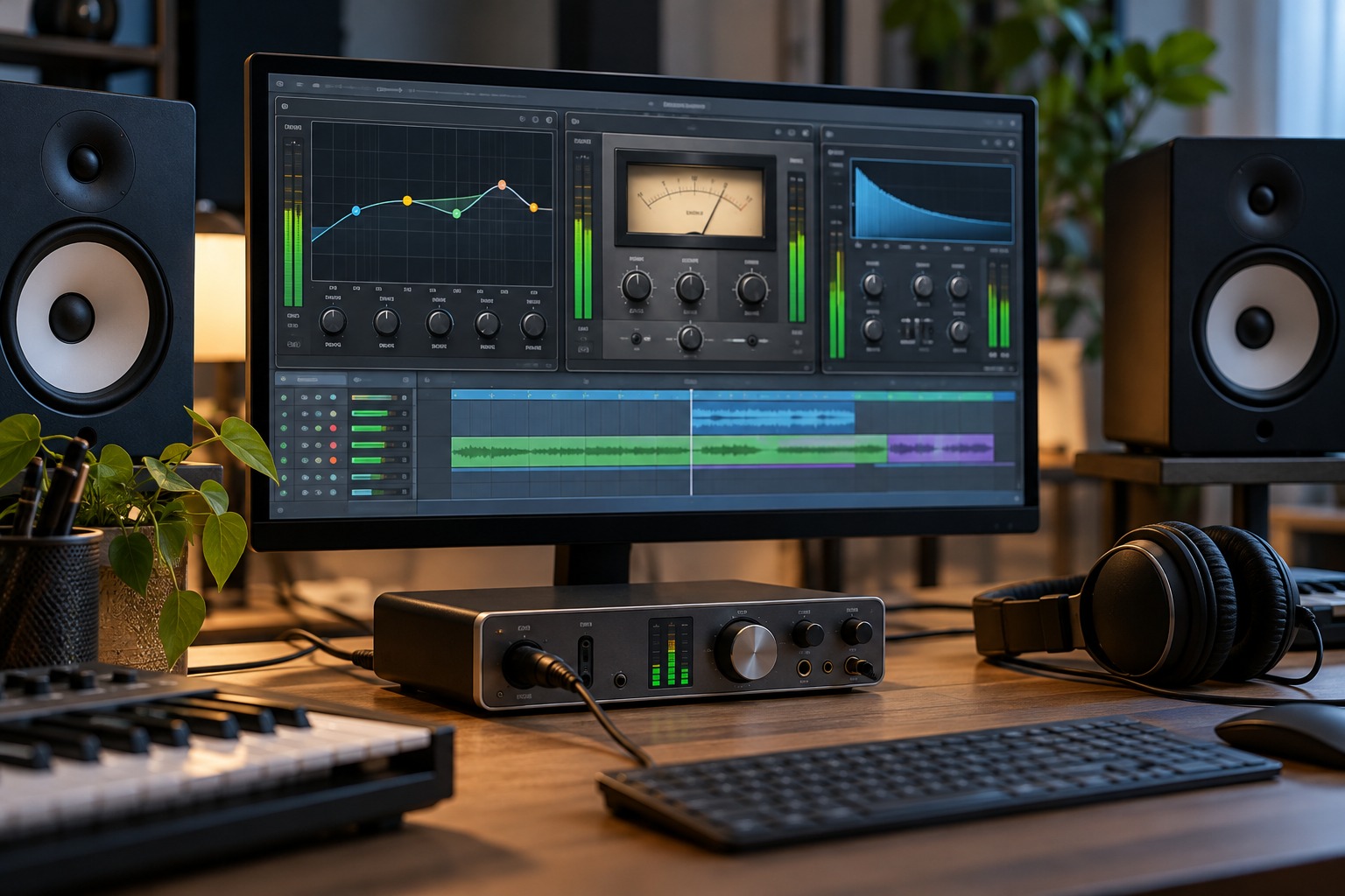 Illustrative plug-in chain with green level meters