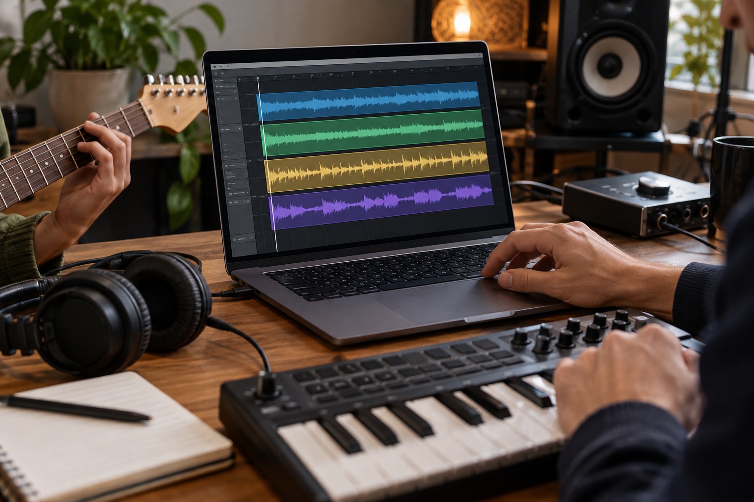 Aligned multitrack audio on a collaboration workstation