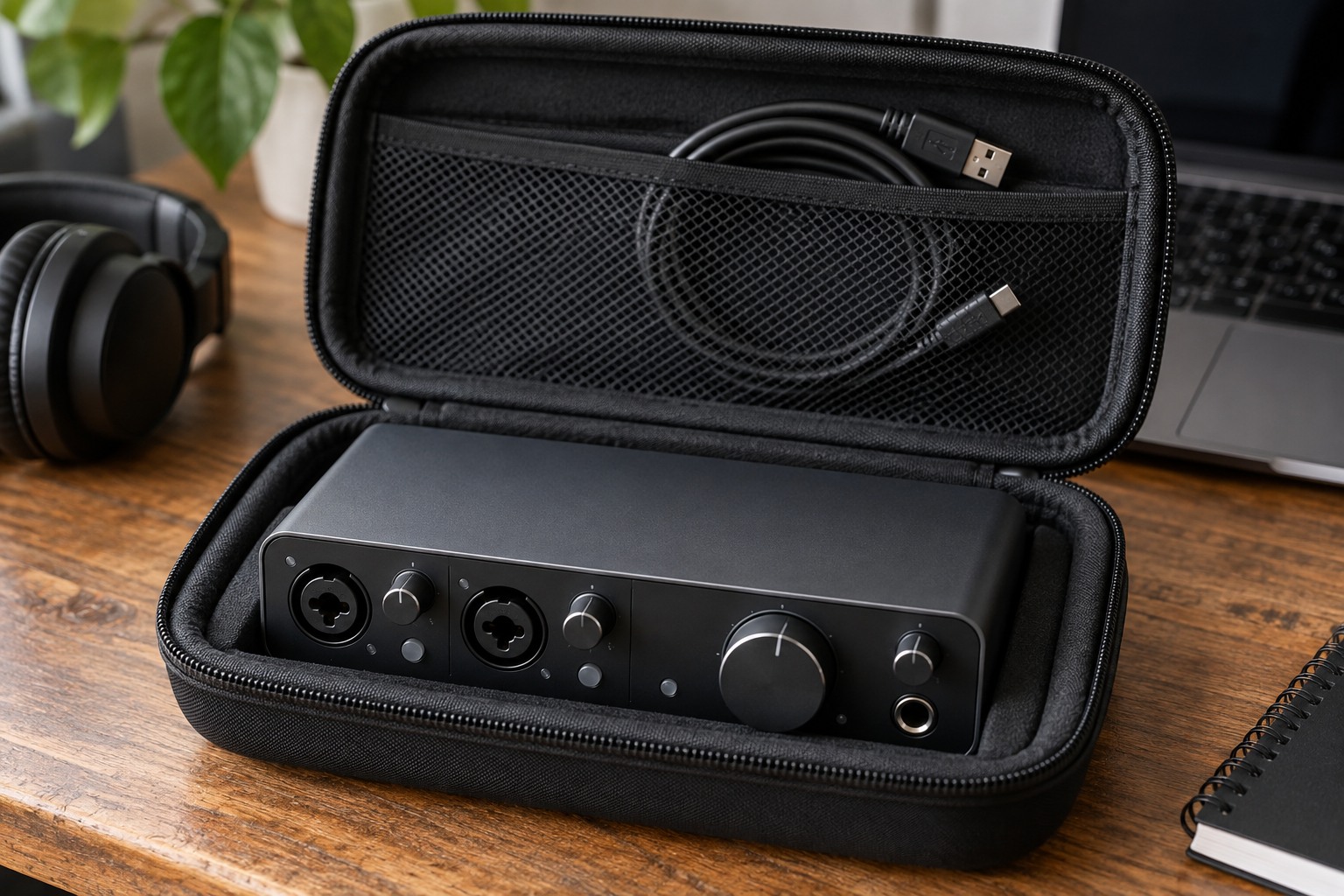 Audio interface packed in a padded carrying case