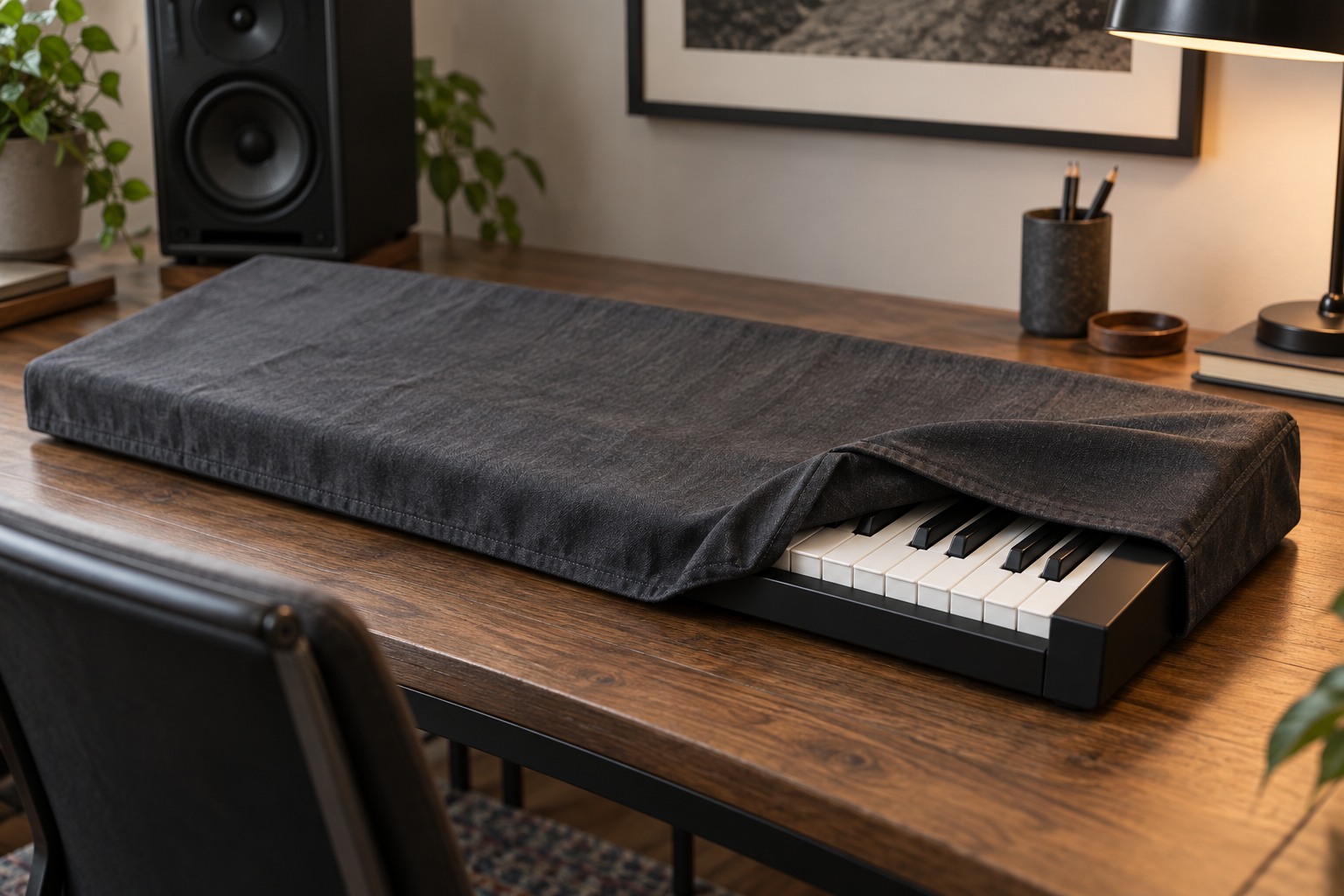 Fabric dust cover on a keyboard controller